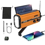 Kurbelradio, Notfallradio USB Typ C mit Handyladefunktion, Dynamo Radio Kurbel Notfall, Solar Radio AM/FM, 5000mAh Powerbank, Taschenlampe & LED Leseleuchte, SOS Alarm, Kompass für Camping