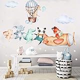 TOARTI Flugzeug Tier Wandtattoo,Lichtfarbe Babyzimmer Wandsticker,Wandaufkleber Kinderzimmer Tiere,104x30 cm (BxH),DIY Elefant Giraffe Panda Wandaufkleber für Junge Mädchen Schlafzimmer Wanddeko