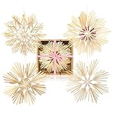 com-four® 4X Strohsterne im Mix-Set - Stroh-Anhänger für den Weihnachtsbaum - natürlicher Christbaum-Behang - Weihnachtsdekoration - 18 cm