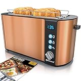 KESSER® Toaster mit Brötchenaufsatz, Automatik-Langschlitztoaster mit 6 Bräunungsstufen + Auftau- & Aufwärmefunktion, Abschaltautomatik, Liftfunktion, inkl. Krümelblech und Rezeptbuch Kupfer