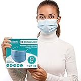 Health2b Medizinische Masken Mundschutz OP Masken [50 Stück] Typ IIR CE Zertifiziert, Mund und Nasenschutz 3-lagig Einweg Gesichtsmaske, DERMATEST® sehr gut (Blau)