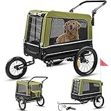 Hundeanhänger 3in1 Fahrradanhänger, Hundebuggy, Jogger für Hunde, großer Laderaum 240 Liter, Hundewagen mit Dual Federung, faltbar (Grün)