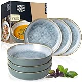 Moritz & Moritz TERRA 6-tlg Suppenteller Azurblau je 700 ml - Ø 19 x 4,5 cm - in strahlendem Azurblau aus hochwertigem Porzellan - tiefe Teller für Suppen, Salate, Müsli, Pasta uvm.
