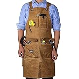 LEFOR·Z Arbeitsschürze Herren,Robuste Werkzeugschürze für Männer,Schweißerschürze mit Kreuz-Rückengurten,Arbeitsschürze für Garten,Keramik,Werkstatt,Garageverstellbar M bis XXL,Braun