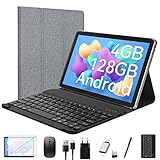 2025 Neueste Tablet 10 Zoll,2-in-1 Tablet Mit Tastatur,5G Wifi Android Tablet Pc-128GB ROM(1TB TF),Bluetooth 5.0,Octa-core1.8Ghz,1080 FHD,13MP+8MP Kamera,7000mAh,GMS-Zertifizierung,Typ-C/GPS/OTG-Grau
