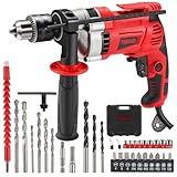 TEENO Elektrische Schlagbohrmaschine 0–3000 U/min, kabelgebundene Schnur Schlagbohrer 910 W mit 38 Zubehör, Bohrfutter 13 mm, Variabler Geschwindigkeitsknopf, Ziegel, Holz, Stahl, KUNSTSTOFFBOX