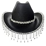 Amoyer Cowboy Hut Rand Glitzer Cap Rave Cowgirl Cap Süßer Geburtstagsfeier Hut Breitkrempe Kostümzubehör Accessoires