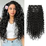 FLUFYMOOZ Clip-in-Extensions, 50 cm, 4-teilig, 100% reine Proteinseide, für schwarze und weiße Frauen, lang, weich, lockig für schwarz-weiße Frauen, langes, weiches (Schwarzbraun)