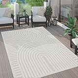 Paco Home Outdoor Teppich Wetterfest Balkon Boho Wohnzimmer Küche Skandinavisch Muster Einfarbig 3D Effekt Modern, Grösse:80x150 cm, Farbe:Creme 4