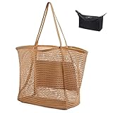 flintronic Mesh Strandtasche Groß mit Reißverschluss Innentasche, 45 * 35 * 16 cm Strandtasche Damen mit Kosmetiktasche，Große Reisetasche Strandtasche Faltbare Handtaschen Beach Tote Bag