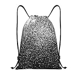 DEHIWI Glänzender silberfarbener Glitzer-Beutel mit Kordelzug, große Turnbeutel, Sportrucksack, Schwimmtasche, Reisetasche, Strandtasche für Jungen und Mädchen, Schwarz , S