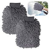 DiviDermy 2 Stück Mikrofaser Waschhandschuh Set, Waschhandschuh Auto Mikrofasertücher, Extra Saugstark, Auto Reinigung, Car Cleaning Kit, Perfekt für Autopflege und Fensterreinigung,Grau+Grau