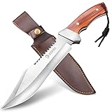 NedFoss JUNGLE-KING Jagdmesser, 33cm Messer Outdoor feststehend mit Holzgriff, Full Tang Bowiemesser mit Holster, Großes Survival messer, Rambo messer, Fahrtenmesser