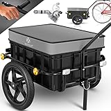 KESSER® Fahrradanhänger, Lastenanhänger, Handwagen mit Kupplung, Hochdeichsel, für Fahrrad Transportanhänger Transportbox mit 70 Liter Volumen, Max. 60kg, + Zubehör für Fahrräder mit 26-28, Grau