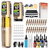 HAWINK Wireless Tattoo Maschine Set mit 2PCS 1600mAh Akku 4 Modi 7-Takt Einstellbar 20PCS Cartridges Nadeln 7 Tattoo Inks Aluminium-Legierung Koffer for Anfänger und Künstler HW-TKE300AEU-9