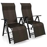 COSTWAY Sonnenliege Rattan 2er Set, klappbarer Liegestuhl mit Verstellbarer Rückenlehne, Gartenstuhl mit Liegefunktion, Gartenliege mit Armlehne, Hochlehner Klappliege für Garten, Terrasse, Balkon