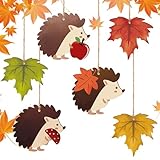 Herbst Dekoration Hängend Anhänger, 3 Lgel Herbst Deko Holz, 6 Ahornblätter Herbstblätter Deko und 9 Juteseile, Herbstdeko Innen Outdoor zum Aufhängen, Bunte Herbstdeko Baumschmuck Fenster