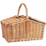 XZDEAIR Rattan-Picknickkorb mit Deckel, multifunktionaler Picknickbox-Set mit Besteck für 4-Personen-Handtransport-Picknick-Hächter im Freien