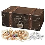 CLIUNT Vintage Holz Schatztruhe,Holz Aufbewahrung Schatzkiste, 24 x 17 x 9.5cm Schatzkiste Kinder, Schatztruhe Kindergeburtstag mit Zahlenschloss, Geeignet Zum Aufbewahren Und Dekorieren, Braune
