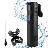 OMECO 4 in 1 Aquarium Filter Pumpe 700L/h mit 9W UVC Klärer innenfilter AquariumPumpe Wasserpumpen für Süß- und Meerwasser Becken,150-300L Aquarium Volumen mit Filtermaterial