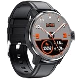 INDYGO - DM30 Smartwatch - 1 GB RAM - mit Android, SIM, GPS, 2 Kameras, WiFi, Telefonfunktion, SMS, Schrittzähler, Sportuhr - IP67 Wasserdicht - Rund - mit Gesichtsscanner - Damen/Herren - Schwarz