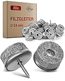 LouMaxx Stuhl Filzgleiter Schrauben rund, Ø 24mm grau - Stuhlgleiter mit 6mm dickem Filz &Metalleinfassung - Filzgleiter für Stühle Schrauben - Premium Stuhlbeinschoner Filz auch für Möbel 20 Stück