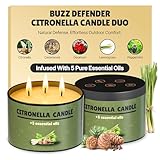 Buzz Defender Citronella-Kerzen für den Außenbereich, 400 ml, hocheffektiv und 100 % natürlich, 64 Stunden Brenndauer, große Citronella-Kerzen für den Außenbereich, ideal für Hinterhof, Veranda