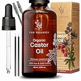 THE OGANICS® Castor Oil 100ml – Organic 100% Pure, Cold-Pressed, Natural – for Eyelashes, Eyebrows, Hair & Nails – Vegan, Cruelty-Free – Glass Bottle with Pipette + 2 Brow & Eyeliner Brushes