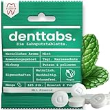 Denttabs Zahnputztabletten die vollwertige Alternative zur Zahnpasta, 125 Stk. für 2 Monate. Mint mit Fluorid - VEGAN Plastikfrei ohne Konservierungsstoffe. Im Orginal denttabs kompostierbaren Beutel