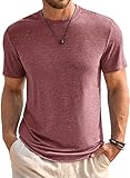 Runcati Herren T-Shirt Rundhals Kurzarm Sommer Oberteile Regular Fit Sport Fitness Funktionsshirt Einfarbig Basic Unterhemd Business Shirts Weinrot L