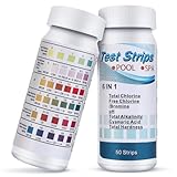 100 Stück Whirlpools Teststrips,6 in 1 Wassertester Trinkwasser-Pool Teststreifen for für freies Chlor, Alkalinität, Brom, Härte, gesamtes Chlor und pH Wert