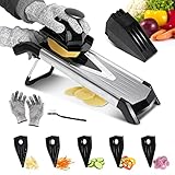 Masthome Gemüsehobel Profi Set (V-Hobel),Mandoline Gemüseschneider mit V-Klinge, Verstellbar Edelstahl Gemüseschneider Set für Gemüse und Obst,Senden Reinigungsbürste und Handschuhe