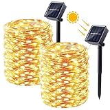 Moxled [2 Stück] Solar Lichterkette Aussen - 2x15M 150 LED Lichterkette Außen Solar Wasserdicht, 8 Modi Kupferdraht Solar Lichterkette für Garten, Terrasse, Balkon, Hof, Hochzeit, Party (Warmweiß)