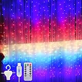 Amzeeniu Lichtervorhang 3m X 3m,300 LEDs USB LED Lichterkettenvorhang Bunt 8 Modi mit Fernbedienung,Timer IP44,String Light für Weihnachten Party,Innenbeleuchtung,Partydekoration