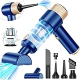 Dealswin 4-in-1 Handstaubsauger Kabellos, 15KPA Stark Auto Mini Staubsauger Tastatursauger, 100500 U/min Druckluft Staubgebläse Akku Druckluftspray für Auto Haus Büro PC Tierhaar (Blau)