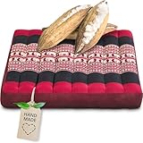 livasia Sitzkissen Stuhlauflage groß - 50x50x6cm - Bodenkissen Indoor/Outdoor, Meditationskissen Yogakissen, Stuhlauflage für Palettenmöbel, Steppkissen für Stuhl und Bank (Rot/Elefanten)