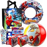 Marvel Spiderman Ultimate Pool-Set – 5-teiliges Spiderman-Strandspielzeug-Set mit Strandball, Schwimmringen, Tragetasche, plus Aufklebern und mehr, Spiderman-Pool-Spielzeug für Jungen von 4–8 Jahren