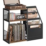 VASAGLE Plattenspieler-Ständer, 3 Etagen, Beistelltisch, Aufbewahrung von Schallplatten, bis zu 140 Alben, Tisch für Wohnzimmer, Schlafzimmer, vintagebraun LET276K01