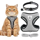 1 Set 3 Stück, Katzenleine, Katzengeschirr mit Leine Ausbruchsicher, Verstellbares Katzengeschirr Set für Kitten und Kleine Hunde, Atmungsaktives Mesh mit Reflektierenden Streifen