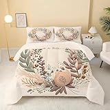 Bettdecke 240x220 Beige, Kranz Muster Bettdecke Ohne Bezug, 4 Jahreszeiten Bettdecke Wende Weiche Bettdecken Ganzjahresdecke Steppdecke 240x220 cm mit 2 Kissenbezug 80x80cm5y19