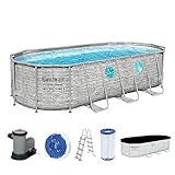 Bestway Power Steel Swim Vista Series Frame Pool Komplett-Set mit Filterpumpe 549 x 274 x 122 cm, Steinwand-Optik (Cremegrau), oval