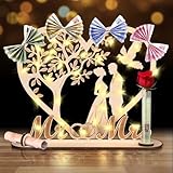 Geldgeschenk Hochzeit Holz mit Lichterketten,Hochzeitsgeschenke für Brautpaar Geld,Herzförmiges Geschenk zum Hochzeit Hochzeitstag aus Holz (Originale Holzfarbe)