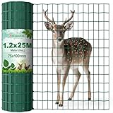 Amagabeli 1.2M X 25M Gartenzaun Zaun PVC-beschichteter Rostfrei 75 x 100mm 2.1 mm Drahtzaun Maschendraht Hundezaun Zaunelemente Grünen Drahtgitter Kaninchendraht Metal Forstzaun