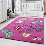 Carpetsale24 Kinderteppich süßes Eulenmuster Violett 140 x 200 cm Rechteckig - Kurzflor Teppich Kinderzimmer Eulen Design Spielteppich Babyteppich für Junge und Mädchen Extra Weich und Antiallergen