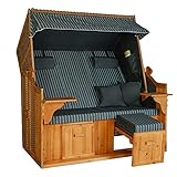 LILIMO - Ostsee Strandkorb BGN XXL | 2-3 Sitzer | Bausatz | Geflecht: Nature, Bezug: Grün/Weiß Nadelstreifen | inkl. Schutzhülle | Model GNC