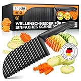 nedit Wellenmesser - Wellenschneider - Riffelmesser - Wellenschnittmesser für Erwachsene und Kinder - Buntschneidemesser aus Edelstahl für Gemüse und Obst - Langlebig (1 schwarz Messer)