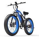 LANKELEISI MG740 Plus E Bike 26 Zoll Doppelmotor E-Mountainbike für Herren und Damen, 7 Gang E-Fahrrad mit 48V 20Ah Wechselakku, Reichweite bis zu 150 Km Fatbike (Blau)