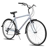 Hiland 700C Cityräder, 28 Zoll Urban City Pendler Fahrrad, 7 Gang Citybike für Männer Frauen, Hybrid Fahrrad Silber