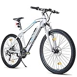 BLUEWHEEL E-Bike 27,5“ & 29“ I Deutsche Qualitätsmarke | EU-konform Offroad E-Mountainbike 21 Gänge & Hinterradmotor für 25 km/h bis zu 150 km |Fahrrad mit MTB Federgabel, App, LED Licht | BXB75