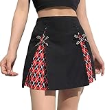 Aurlust Damen Casual Slim A Line Rüschen Swing Plissee Denim Mini Kurze Röcke, L - Schwarz 2, Mittel